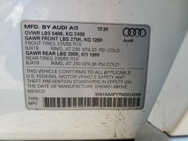 Photo 14 from auction – 2021 AUDI Q5 PREMIUM with VIN WA1AAAFY7M2014289