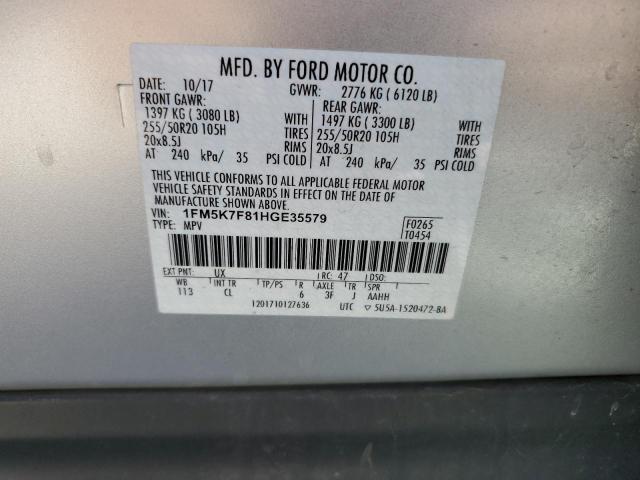 Photo 14 from auction – 2017 FORD EXPLORER L with VIN 1FM5K7F81HGE35579