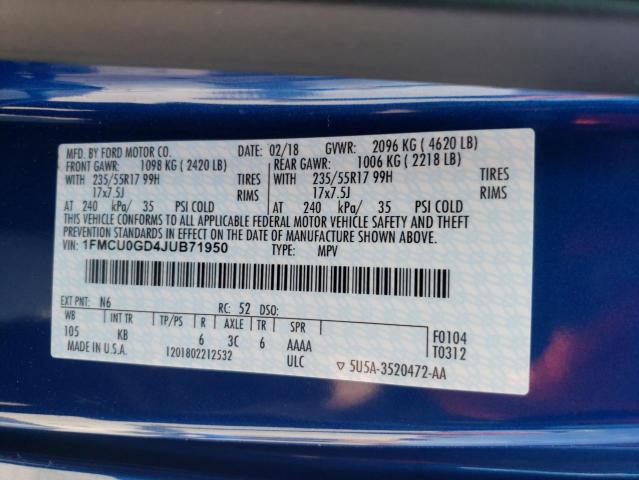 Photo 14 from auction – 2018 FORD ESCAPE SE with VIN 1FMCU0GD4JUB71950