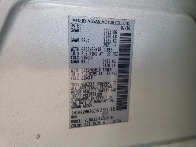 Photo 14 from auction – 2016 NISSAN PATHFINDER with VIN 5N1AR2MM2GC629136