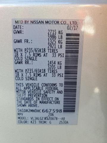 Photo 14 from auction – 2017 NISSAN PATHFINDER with VIN 5N1DR2MN0HC667598