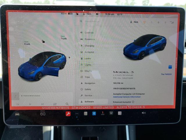 Photo 9 from auction – 2019 TESLA MODEL 3 with VIN 5YJ3E1EB7KF191175