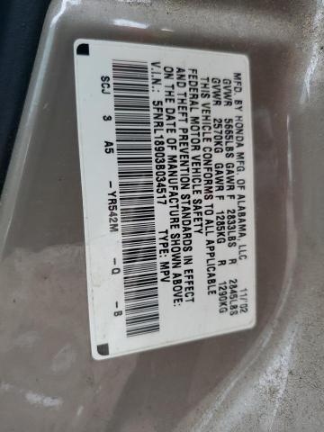 Photo 14 from auction – 2003 HONDA ODYSSEY EX with VIN 5FNRL18903B034517