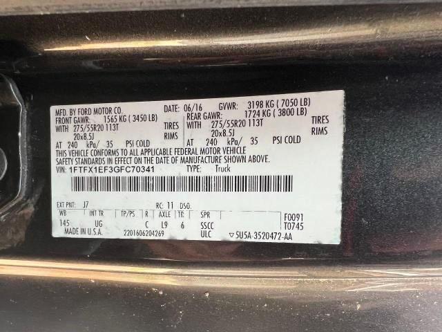 Photo 10 from auction – 2016 FORD F150 SUPER with VIN 1FTFX1EF3GFC70341