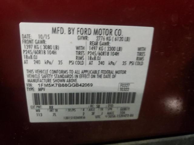 Photo 14 from auction – 2016 FORD EXPLORER with VIN 1FM5K7B88GGB42069