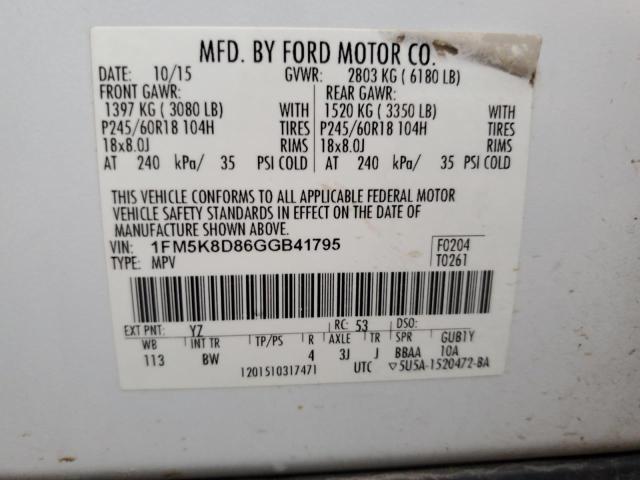 Photo 14 from auction – 2016 FORD EXPLORER X with VIN 1FM5K8D86GGB41795