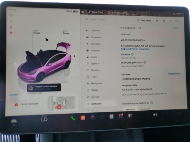 Photo 9 from auction – 2022 TESLA MODEL 3 with VIN 5YJ3E1EA1NF358755