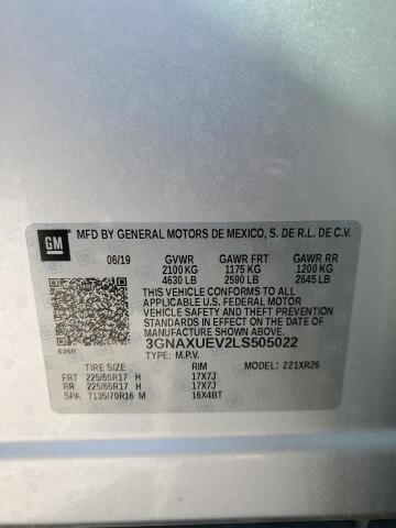 Photo 14 from auction – 2020 CHEVROLET EQUINOX LT with VIN 3GNAXUEV2LS505022