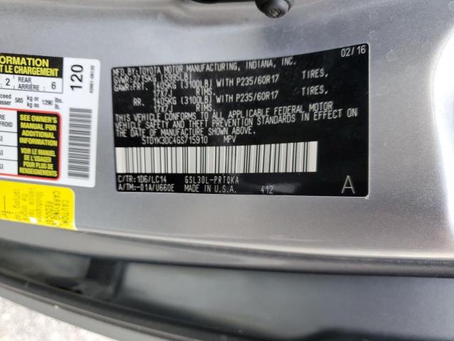 Photo 14 from auction – 2016 TOYOTA SIENNA XLE with VIN 5TDYK3DC4GS715910