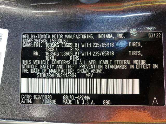 Photo 14 from auction – 2022 TOYOTA HIGHLANDER with VIN 5TDHZRAH3NS113804