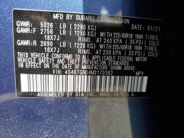 Photo 14 from auction – 2021 SUBARU OUTBACK LI with VIN 4S4BTGND4M3170382