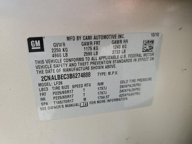 Photo 14 from auction – 2011 CHEVROLET EQUINOX LS with VIN 2CNALBEC3B6274888
