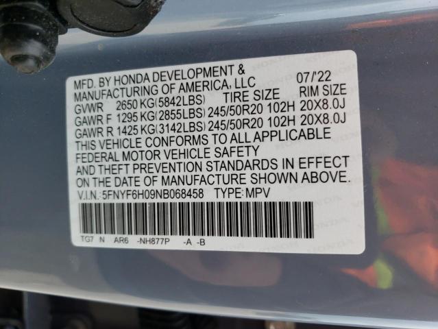 Photo 14 from auction – 2022 HONDA PILOT ELIT with VIN 5FNYF6H09NB068458