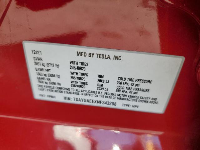 Photo 14 from auction – 2022 TESLA MODEL Y with VIN 7SAYGAEEXNF343208