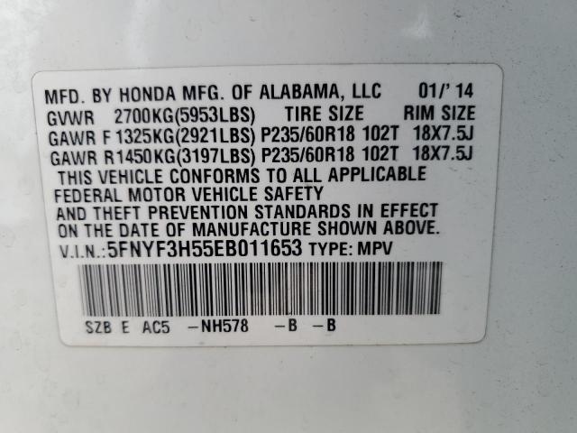 Photo 14 from auction – 2014 HONDA PILOT EXL with VIN 5FNYF3H55EB011653