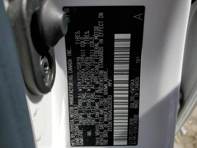 Photo 14 from auction – 2010 LEXUS RX 350 with VIN 2T2ZK1BA0AC030583