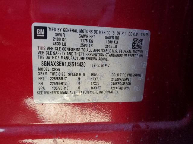 Photo 14 from auction – 2018 CHEVROLET EQUINOX LT with VIN 3GNAXSEV1JS614430