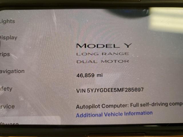 Photo 9 from auction – 2021 TESLA MODEL Y with VIN 5YJYGDEE5MF285697