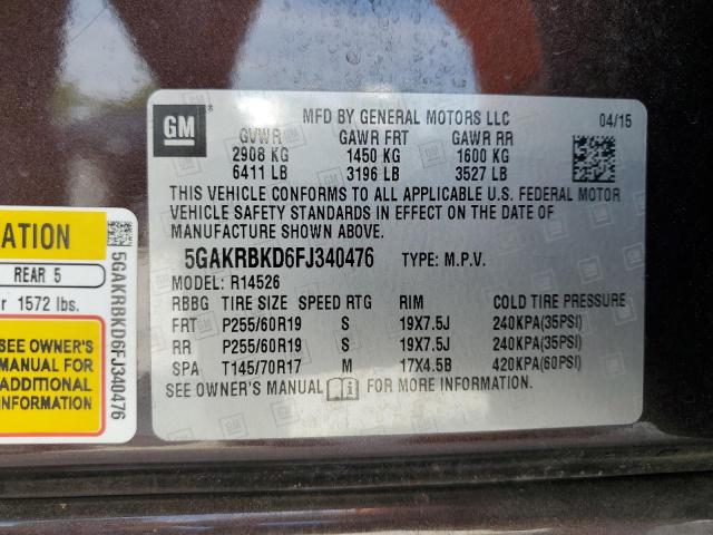 Photo 14 from auction – 2015 BUICK ENCLAVE with VIN 5GAKRBKD6FJ340476