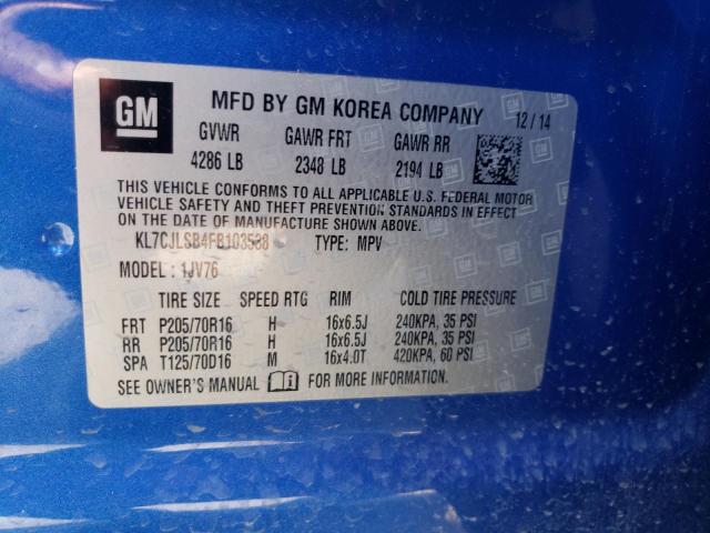 Photo 14 from auction – 2015 CHEVROLET TRAX 1LT with VIN KL7CJLSB4FB103538
