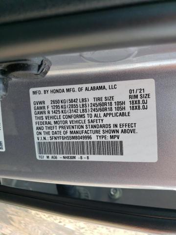 Photo 14 from auction – 2021 HONDA PILOT EXL with VIN 5FNYF6H55MB049996