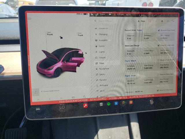 Photo 9 from auction – 2022 TESLA MODEL Y with VIN 7SAYGAEEXNF343208