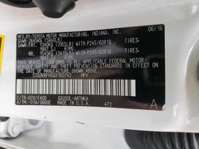 Photo 14 from auction – 2016 TOYOTA HIGHLANDER with VIN 5TDZKRFH5GS160742