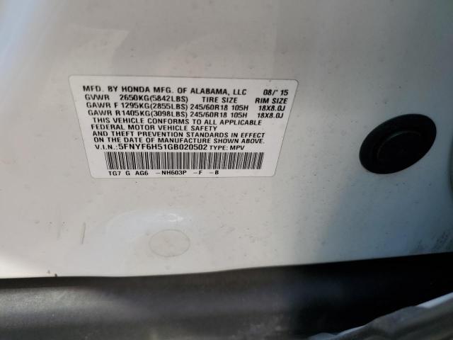 Photo 14 from auction – 2016 HONDA PILOT EXL with VIN 5FNYF6H51GB020502