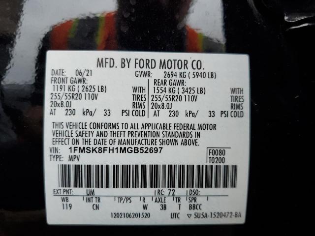 Photo 14 from auction – 2021 FORD EXPLORER L with VIN 1FMSK8FH1MGB52697