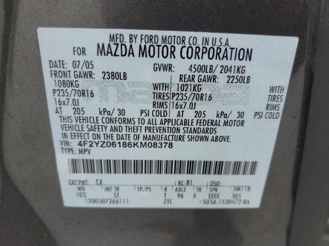 Photo 14 from auction – 2006 MAZDA TRIBUTE S with VIN 4F2YZ06186KM08378