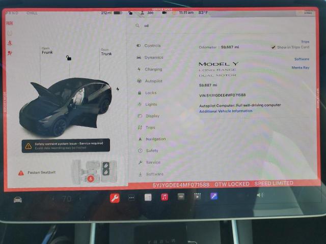 Foto 9 de la subasta – 2021 TESLA MODEL Y con VIN 5YJYGDEE4MF071588