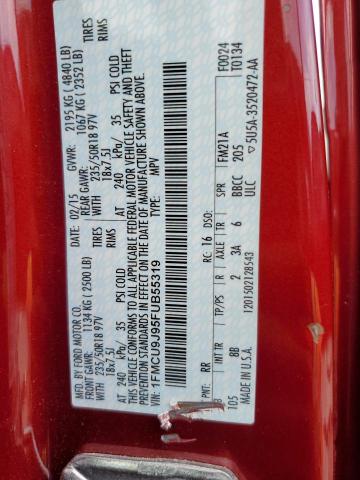 Photo 14 from auction – 2015 FORD ESCAPE TIT with VIN 1FMCU9J95FUB55319