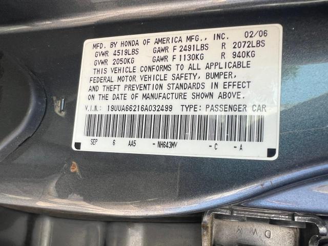 Photo 10 from auction – 2006 ACURA 3.2TL with VIN 19UUA66216A032499