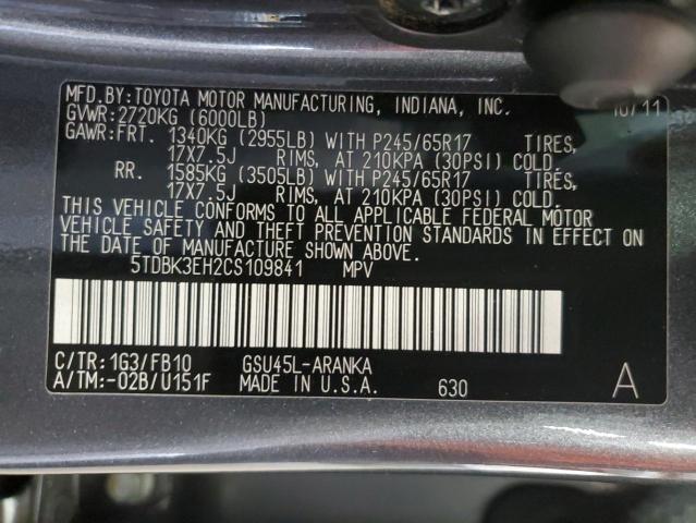 Photo 14 from auction – 2012 TOYOTA HIGHLANDER with VIN 5TDBK3EH2CS109841