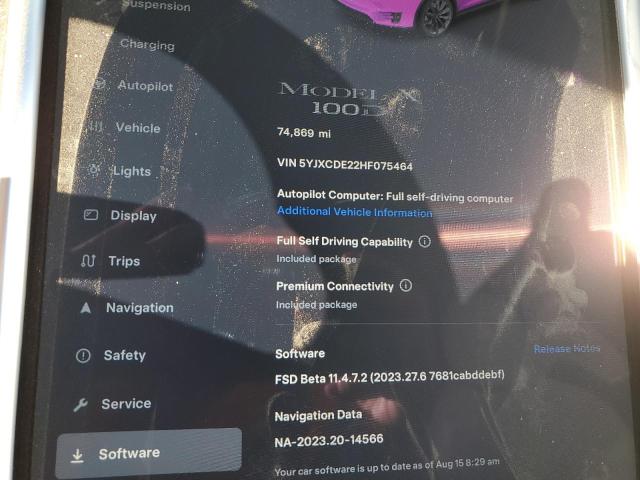 Photo 9 from auction – 2017 TESLA MODEL X with VIN 5YJXCDE22HF075464