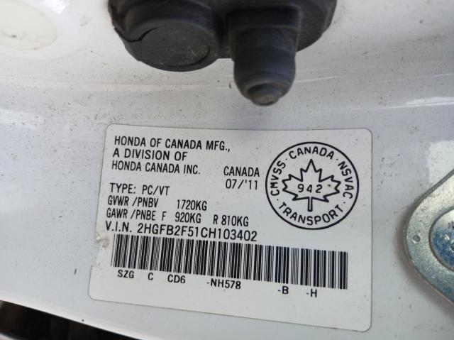 Photo 10 from auction – 2012 HONDA CIVIC LX with VIN 2HGFB2F51CH103402