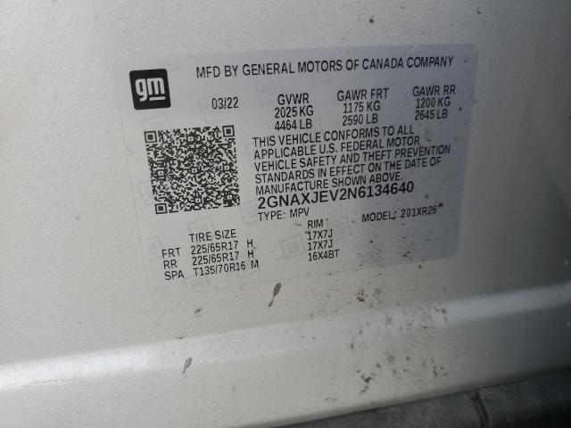Photo 14 from auction – 2022 CHEVROLET EQUINOX LT with VIN 2GNAXJEV2N6134640