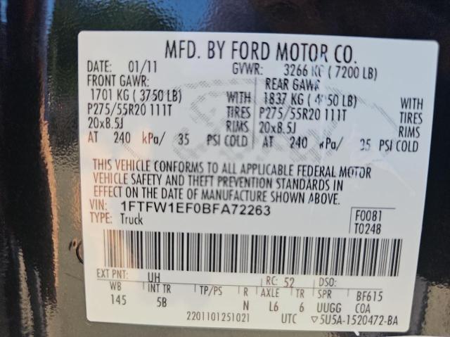 Photo 10 from auction – 2011 FORD F150 SUPER with VIN 1FTFW1EF0BFA72263