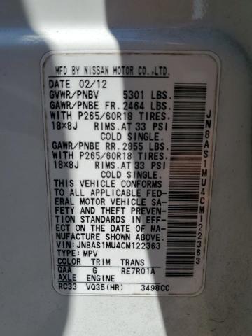 Photo 14 from auction – 2012 INFINITI FX35 with VIN JN8AS1MU4CM122363