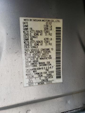 Photo 14 from auction – 2008 NISSAN ARMADA SE with VIN 5N1AA08C68N611547