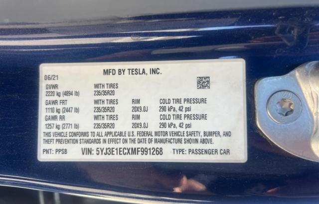 Photo 10 from auction – 2021 TESLA MODEL 3 with VIN 5YJ3E1ECXMF991268