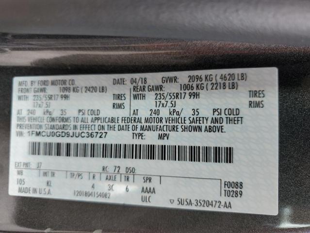 Photo 14 from auction – 2018 FORD ESCAPE SE with VIN 1FMCU0GD9JUC36727