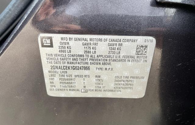 Photo 10 from auction – 2016 CHEVROLET EQUINOX LT with VIN 2GNALCEK1G6247866