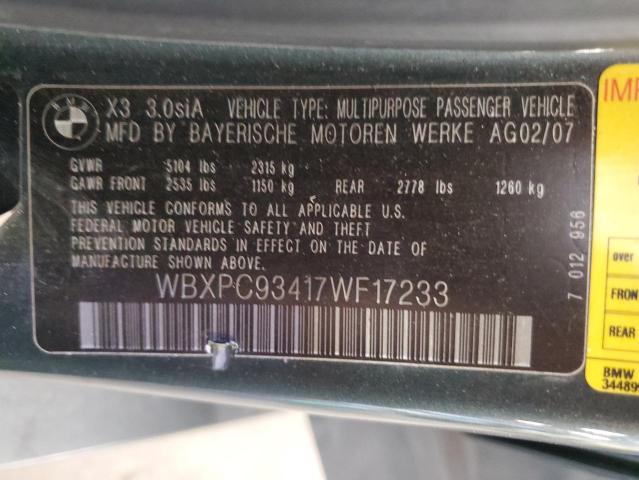 Photo 14 from auction – 2007 BMW X3 3.0SI with VIN WBXPC93417WF17233