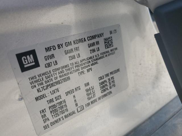 Photo 14 from auction – 2021 CHEVROLET TRAX 1LT with VIN KL7CJPSM2MB370599