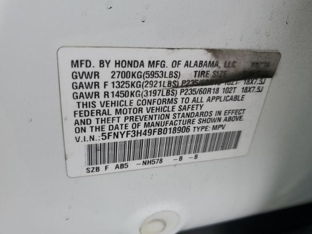 Photo 14 from auction – 2015 HONDA PILOT EX with VIN 5FNYF3H49FB018906