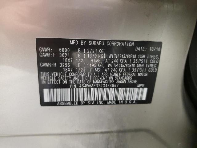 Photo 14 from auction – 2019 SUBARU ASCENT PRE with VIN 4S4WMAFD2K3434867