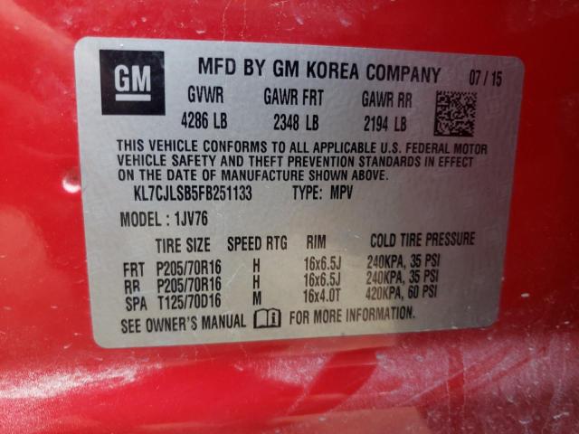 Photo 14 from auction – 2015 CHEVROLET TRAX 1LT with VIN KL7CJLSB5FB251133