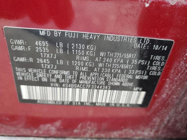 Photo 14 from auction – 2015 SUBARU OUTBACK 2. with VIN 4S4BSACC7F3244343