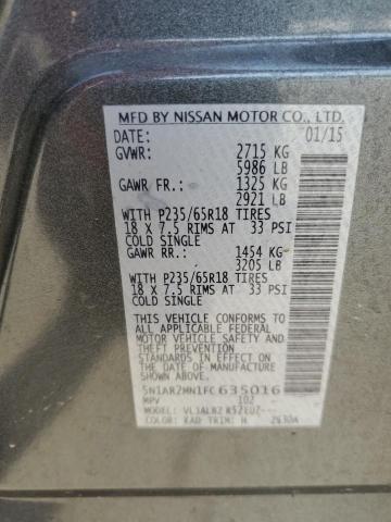 Photo 14 from auction – 2015 NISSAN PATHFINDER with VIN 5N1AR2MN1FC635016
